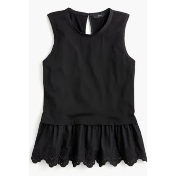 J. Crew Tops - J. Crew | Black Sleeveless Tulip-Back Eyelet Peplum Top
